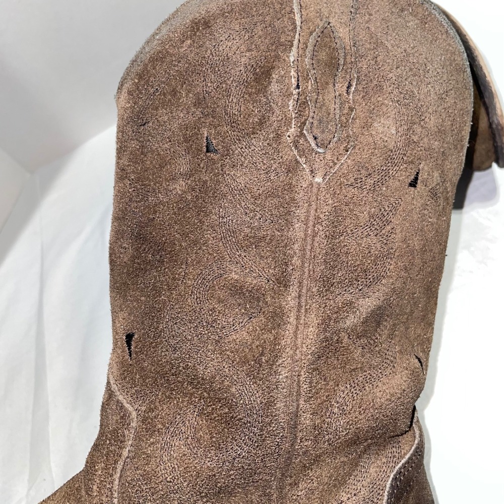 Moon Shine Brown Suede Western Cowboy Boots Square Toe Block Heel Pull On Boots - Picture 9 of 13
